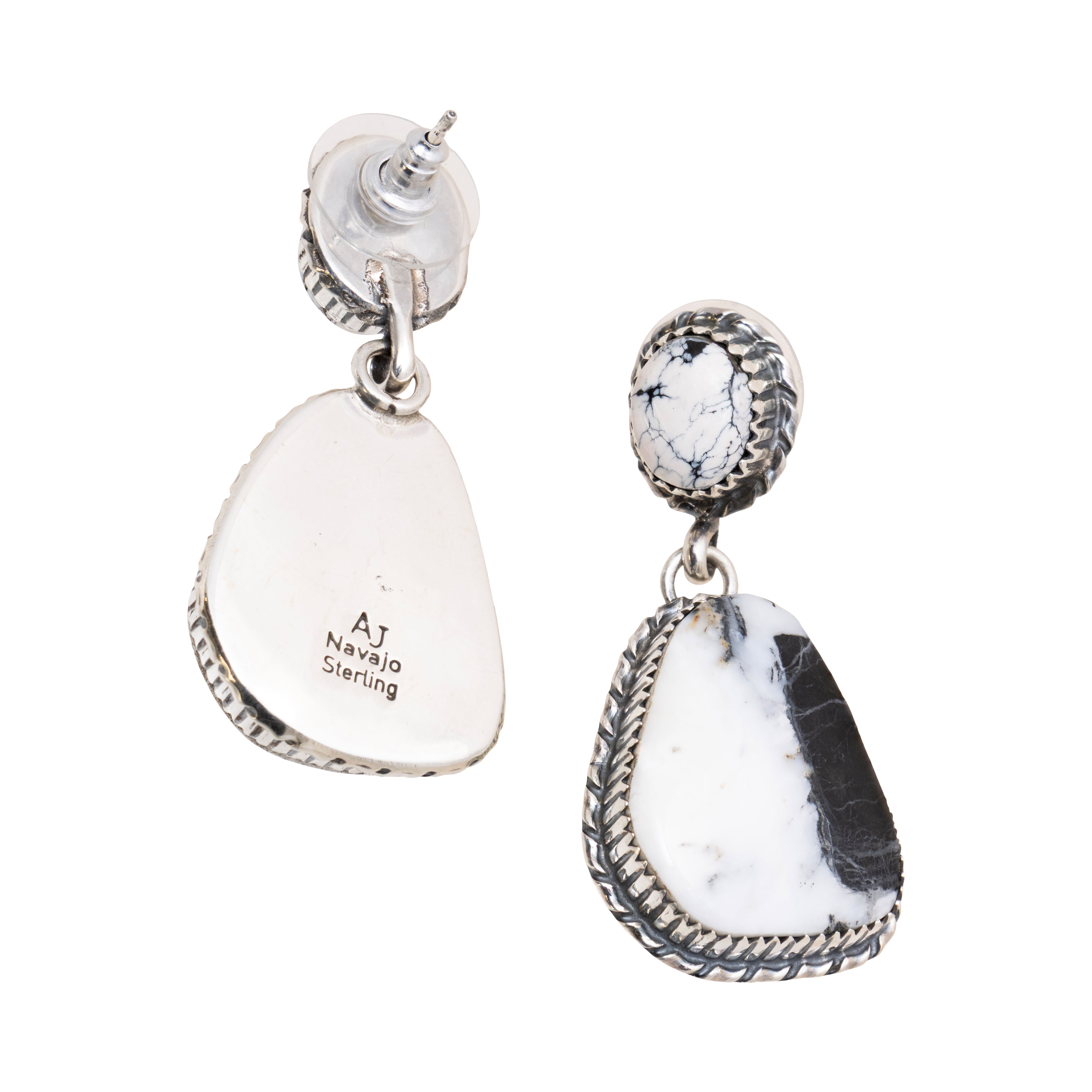 Navajo White Buffalo Turquoise Earrings