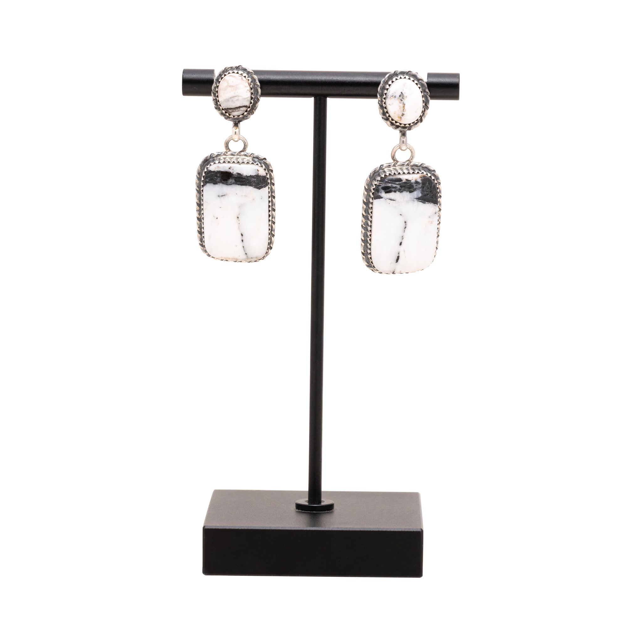 Navajo White Buffalo Turquoise Earrings