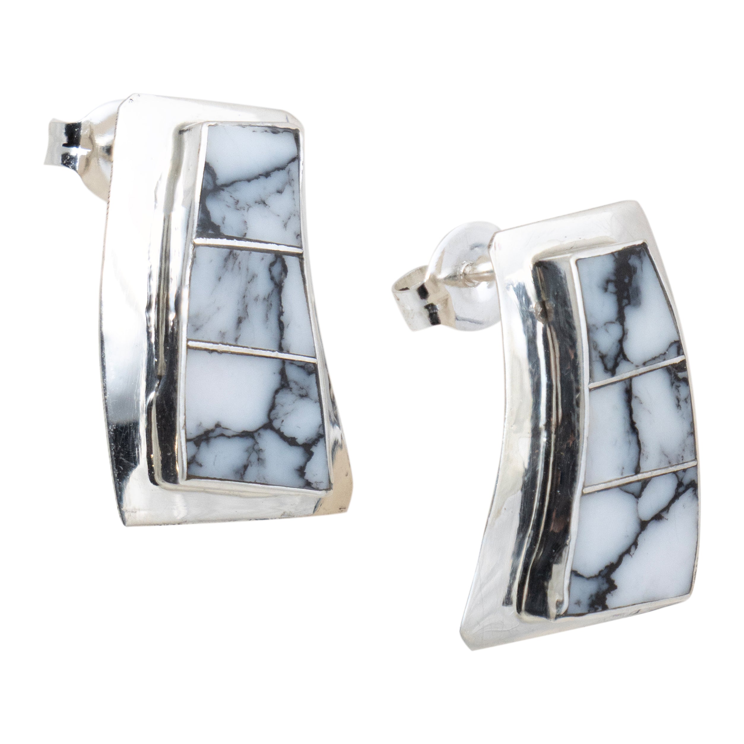Navajo White Buffalo Turquoise Earrings, Jewelry, Earrings, Native