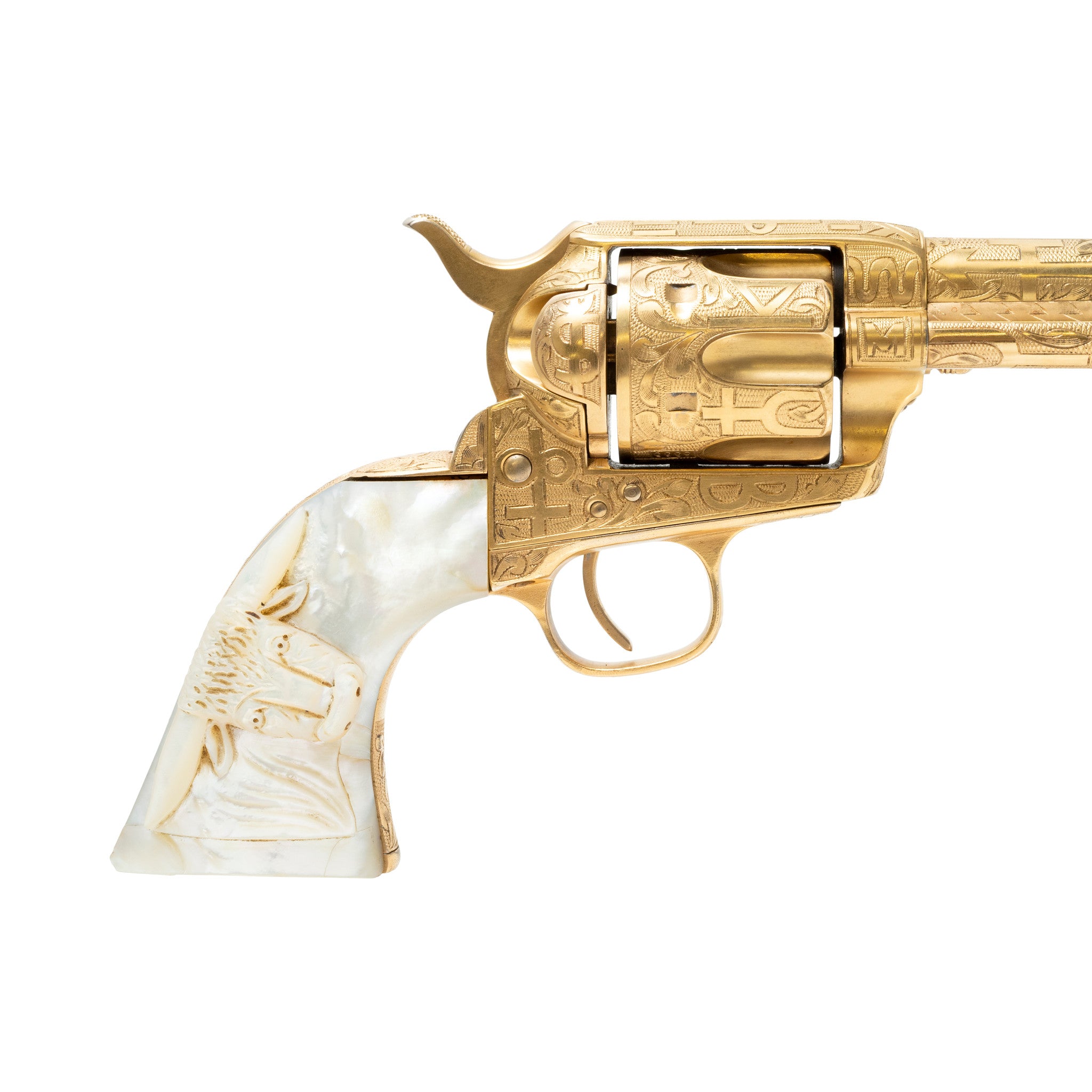 Gold Plated Cattle Brand Engraved Colt Single Action Army Revolver