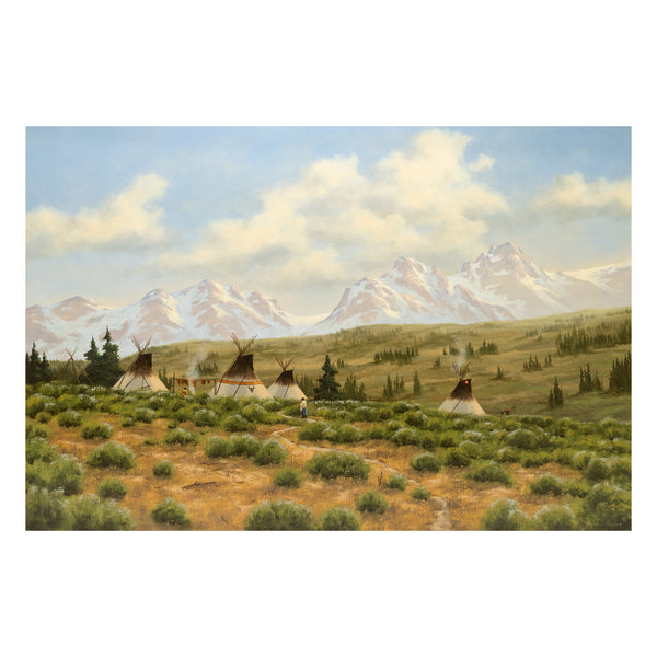 Teepees Under Cloudy Sky by Heinie Hartwig, Fine Art, Painting, Native American