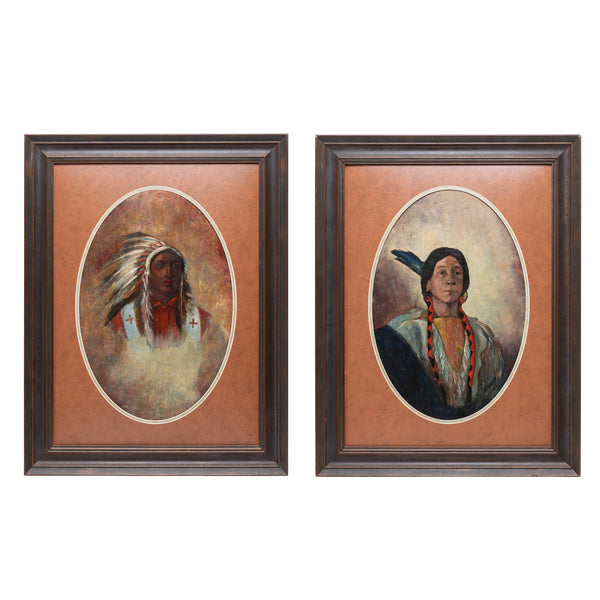 Pair of Indian Portraits, Fine Art, Painting, Native American