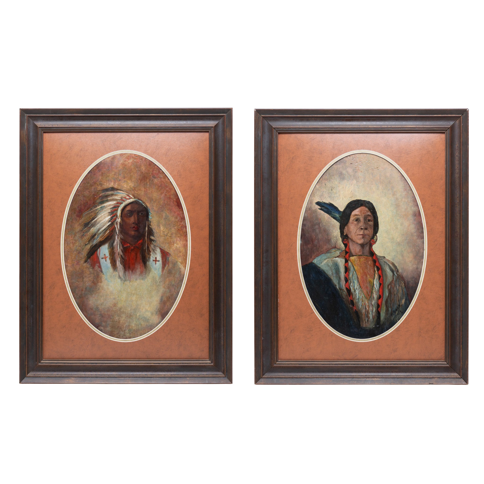 Pair of Indian Portraits, Fine Art, Painting, Native American
