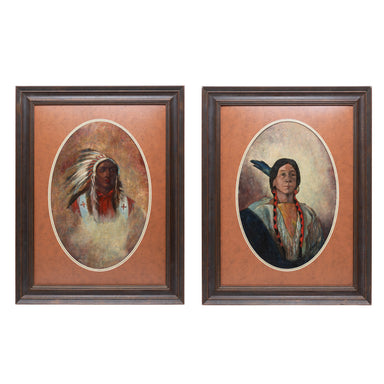 Pair of Indian Portraits, Fine Art, Painting, Native American