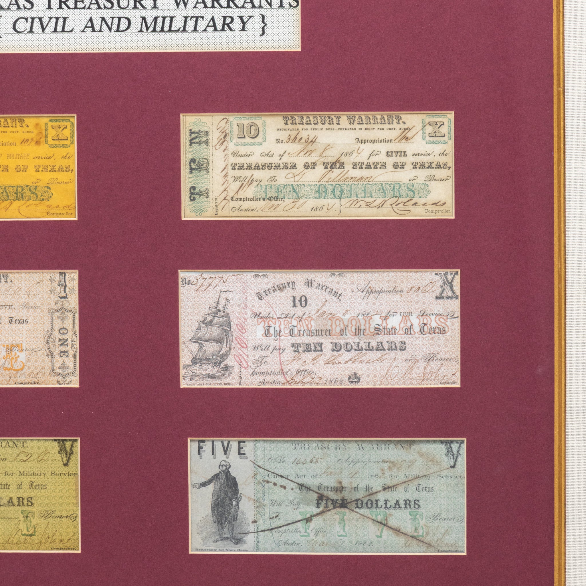 Texas Republic and American Civil War Treasury Warrants