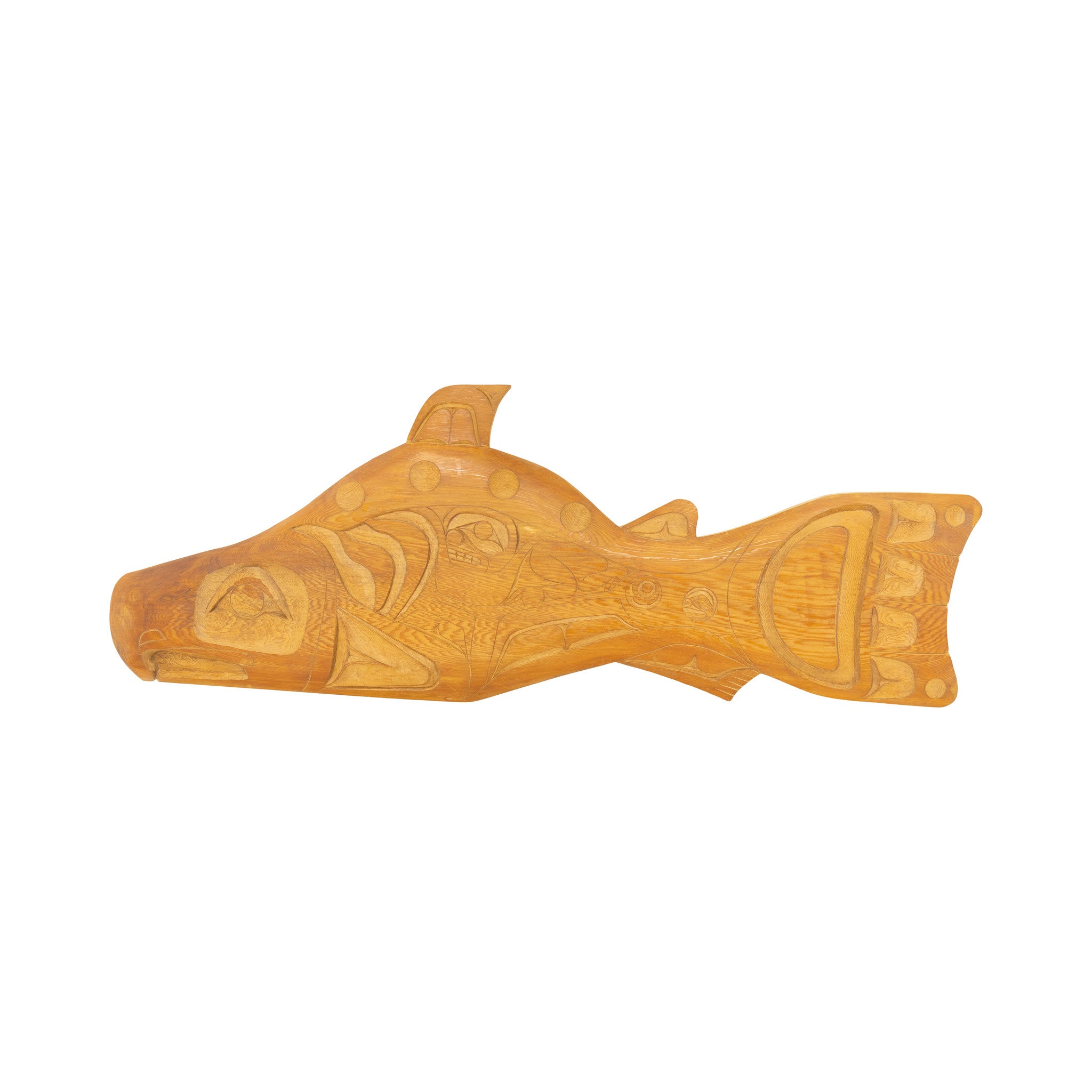 Tlingit White Cedar Salmon Carving, Furnishings, Decor, Carving