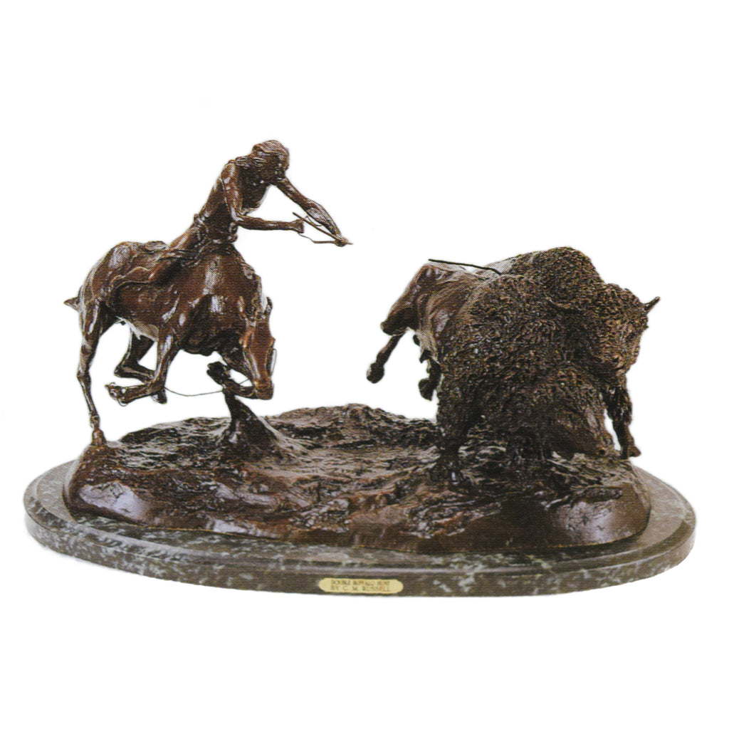 Charles Marion Russell バッファロー ブロンズ像 西部美術 Double Buffalo Hunt by Charles Russell — Cisco's Gallery