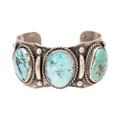 Three Stone Silver and Turquoise Bracelet, Jewelry, Bracelet, Native