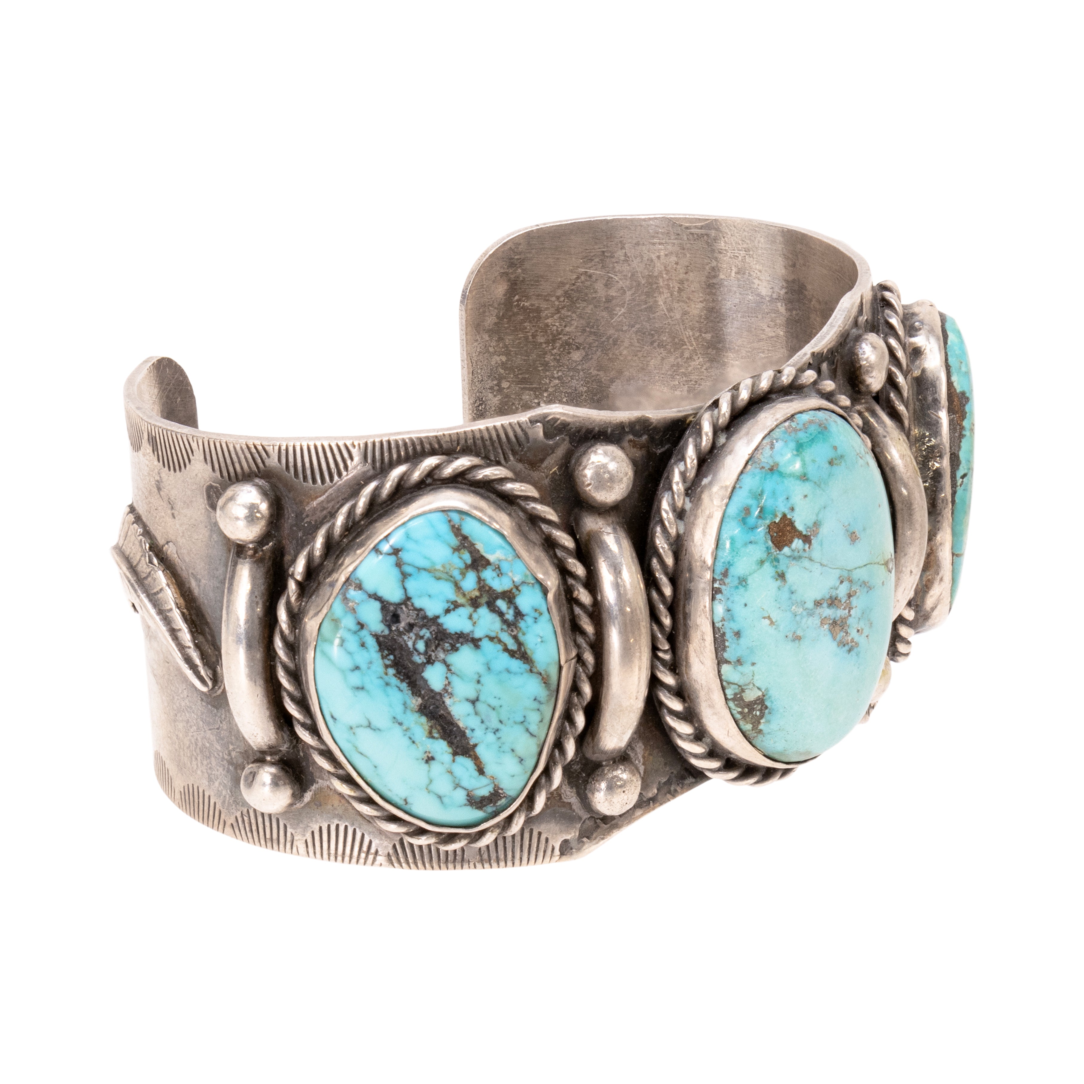 Three Stone Silver and Turquoise Bracelet