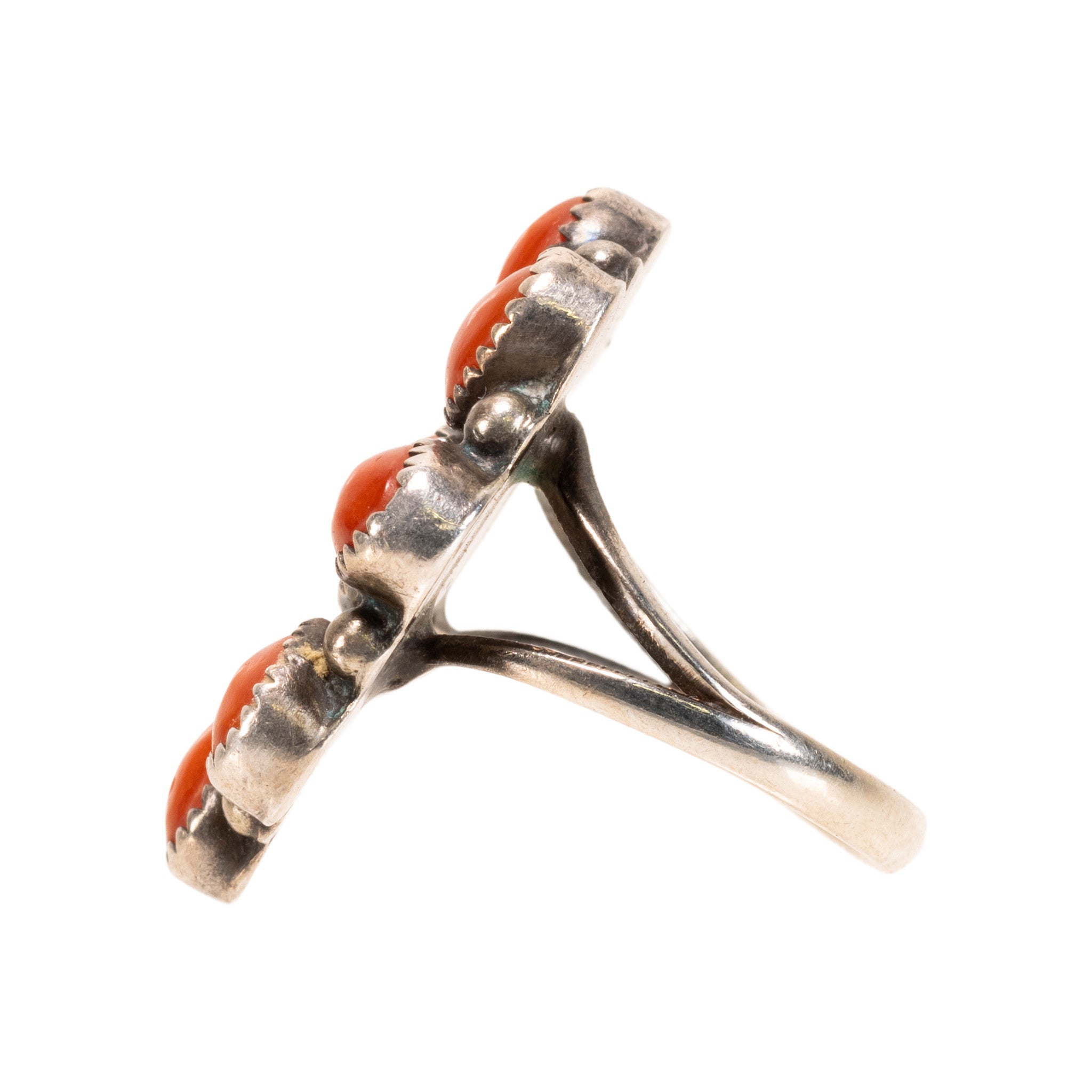 Coral Bead and Sterling Ring