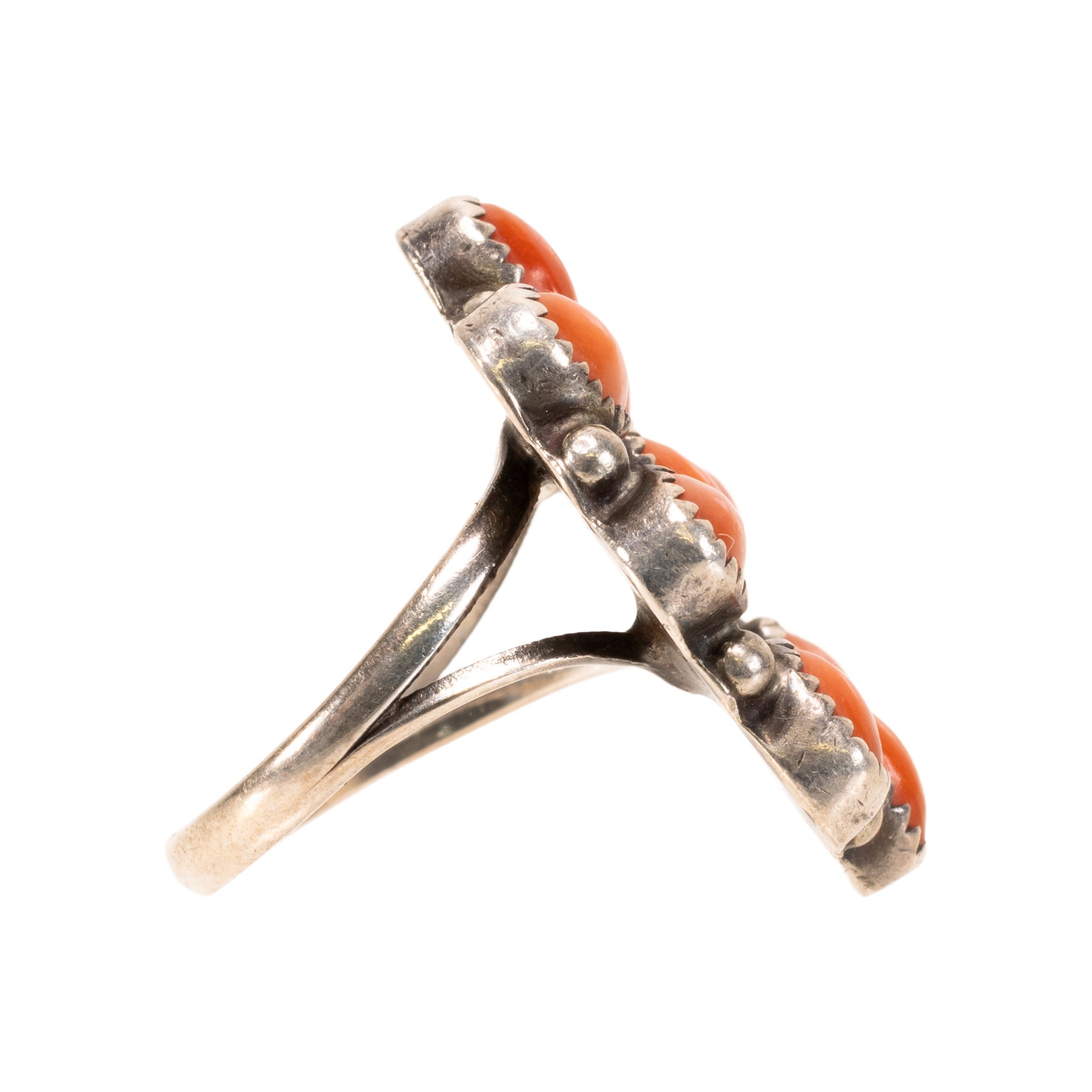 Coral Bead and Sterling Ring