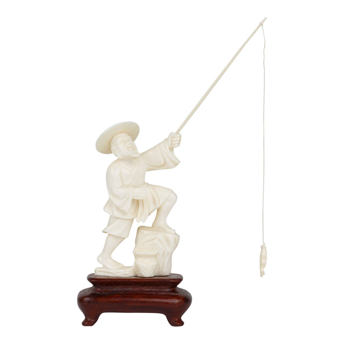 asian fisherman with net fish figurine ivory hand carved Chinese Fisherman Ivory Carving — Cisco's Gallery