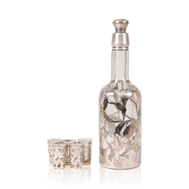 Vintage Back Bar Bottle with Silver Overlay, Furnishings, Barware, Decanter
