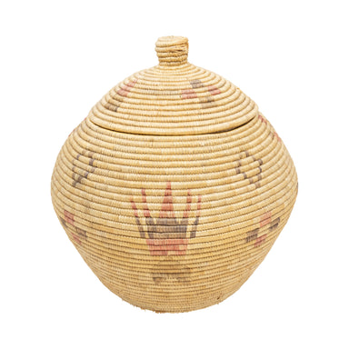 Alaskan Eskimo Lidded Basket, Native, Basketry, Vertical