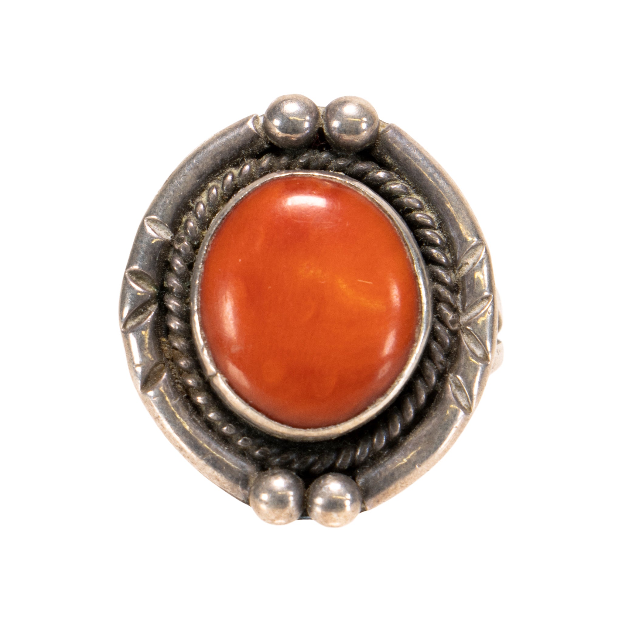 Coral and Sterling Ring