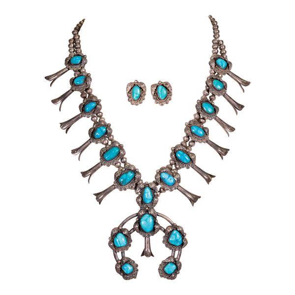 Navajo Blue Gem Squash Blossom Set, Jewelry, Set, Native