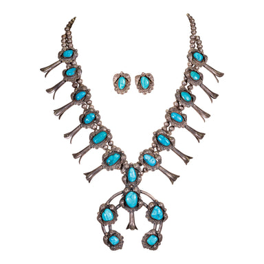 Navajo Blue Gem Squash Blossom Set, Jewelry, Set, Native