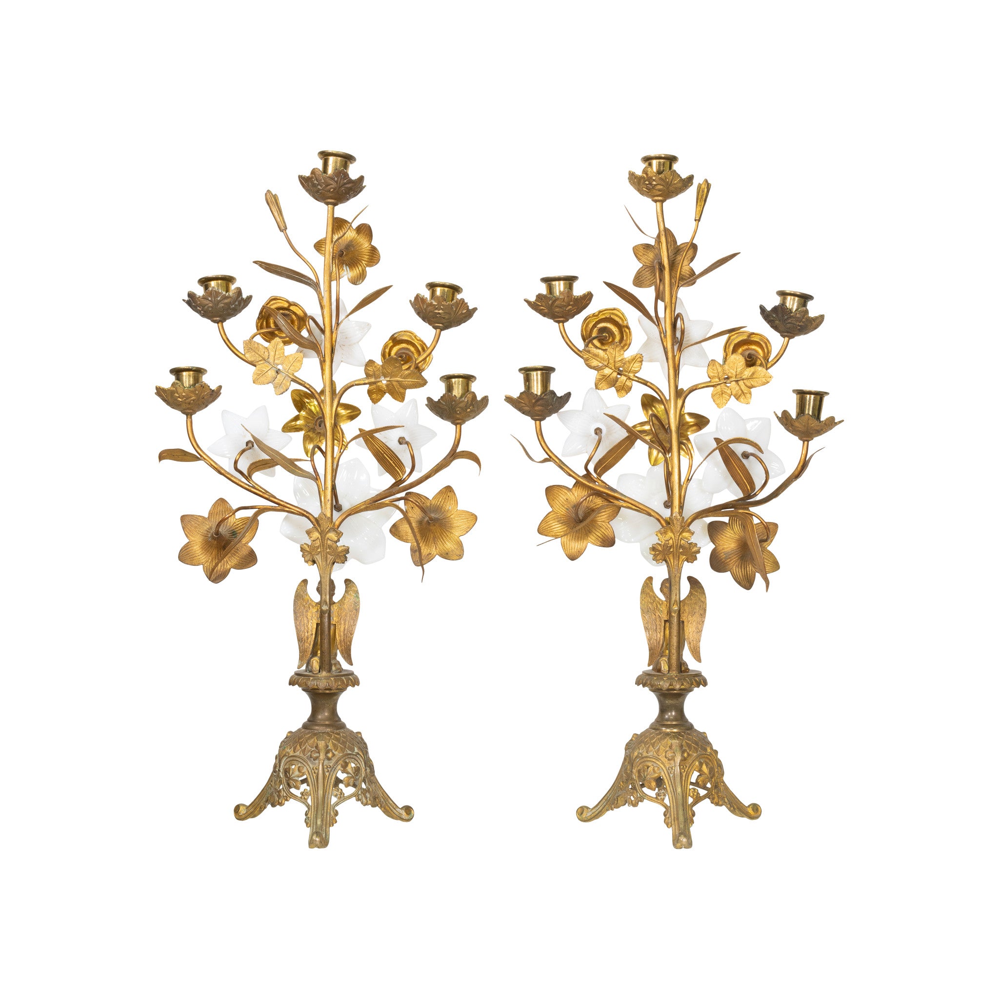 Pair of French Brass Alter Candleabras