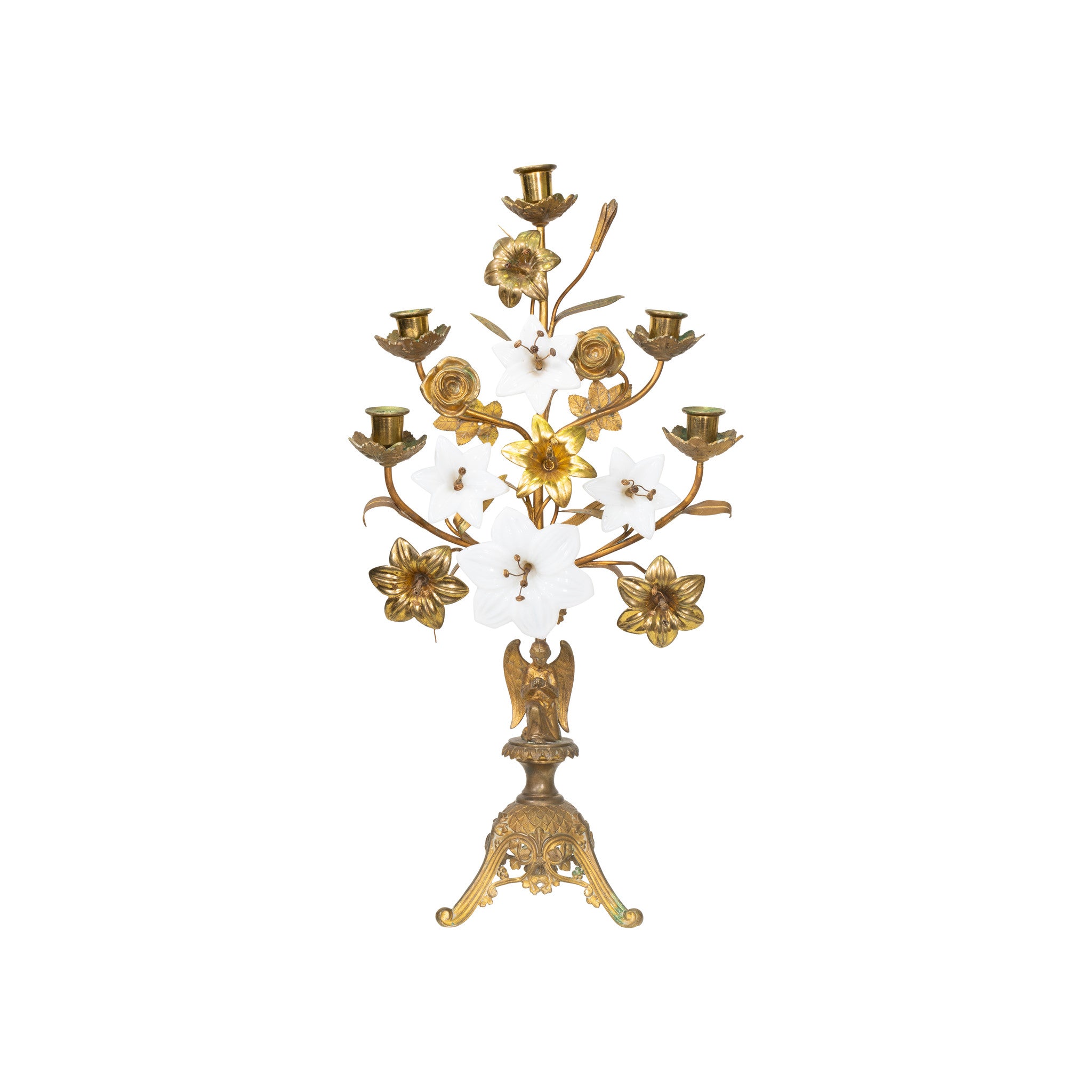 Pair of French Brass Alter Candleabras