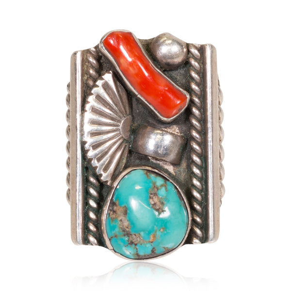 Turquoise and Coral Ring, Jewelry, Ring, Native