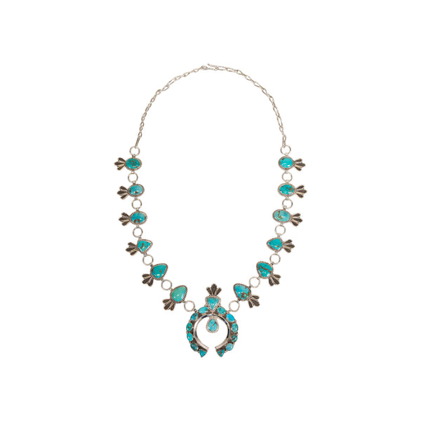 Turquoise and Sterling Necklace, Jewelry, Squash Blossom, Native