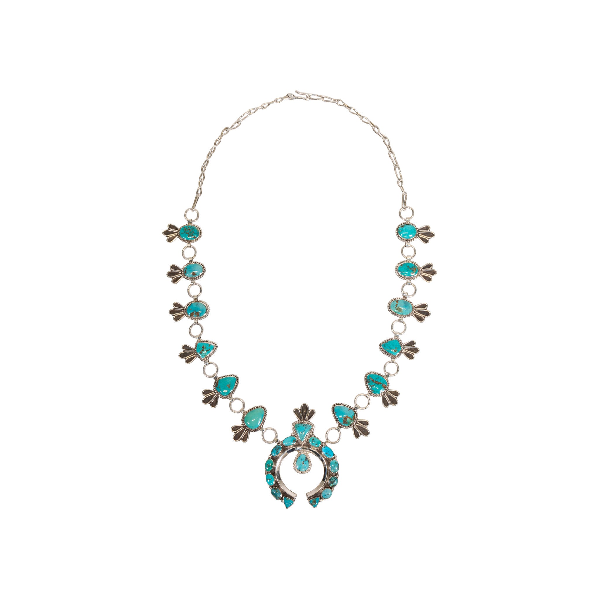 Turquoise and Sterling Necklace, Jewelry, Squash Blossom, Native