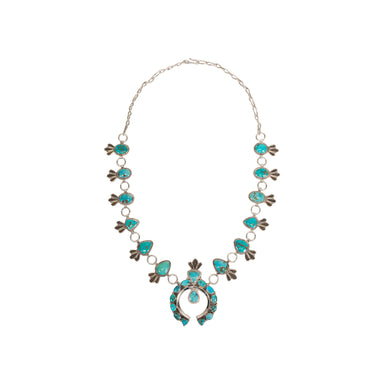 Turquoise and Sterling Necklace, Jewelry, Squash Blossom, Native