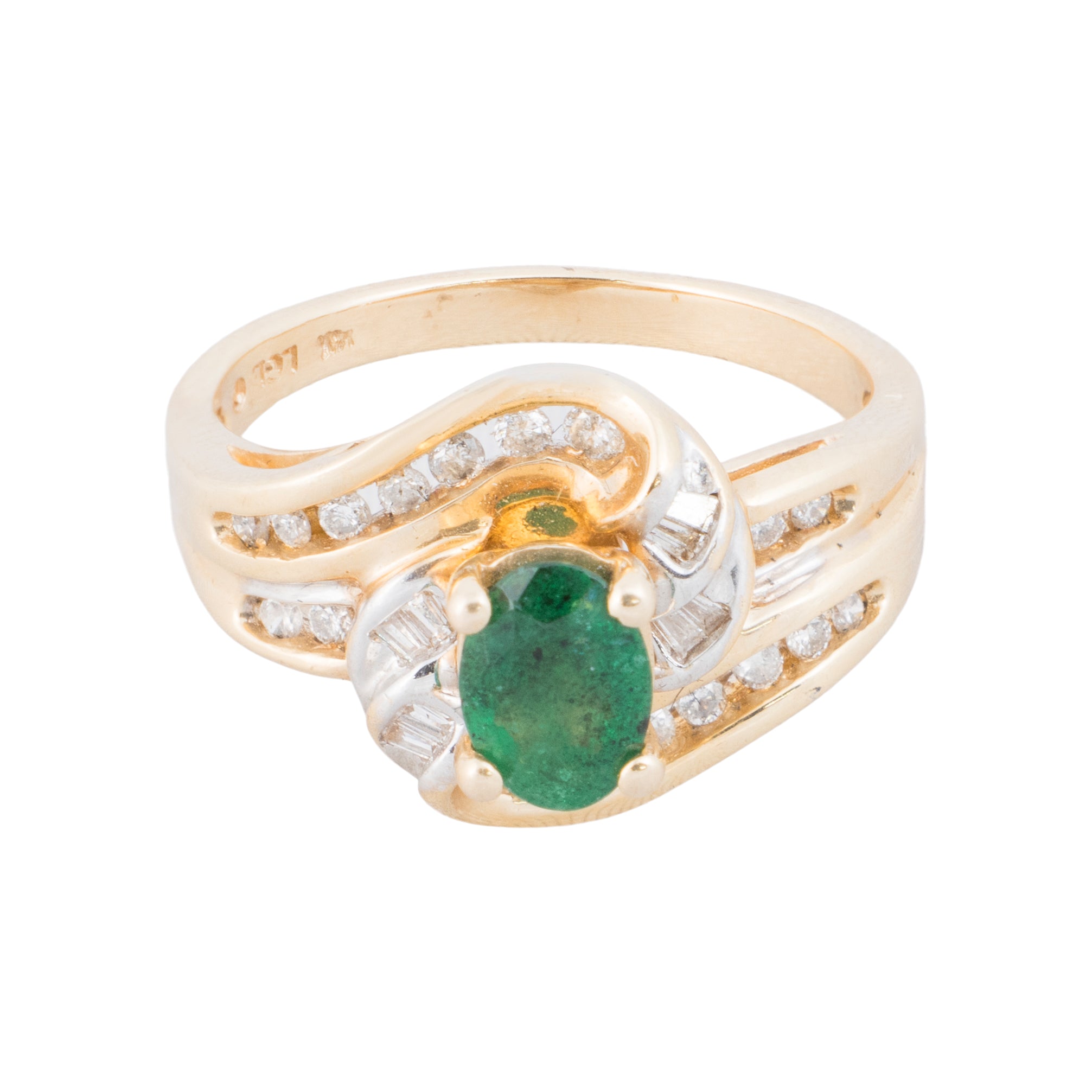 14k Gold Diamond and Emerald Ring