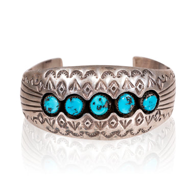 Navajo Stamped Turquoise Bracelet, Jewelry, Bracelet, Native