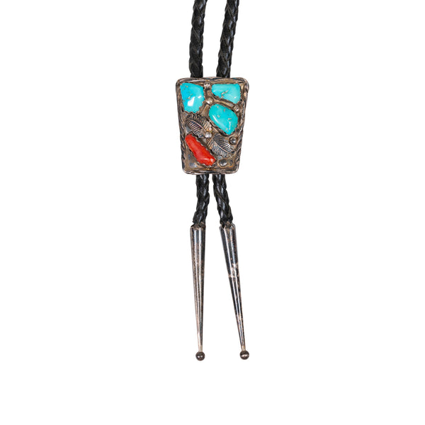 Turquoise and Coral Bolo, Jewelry, Bolo Necktie, Native