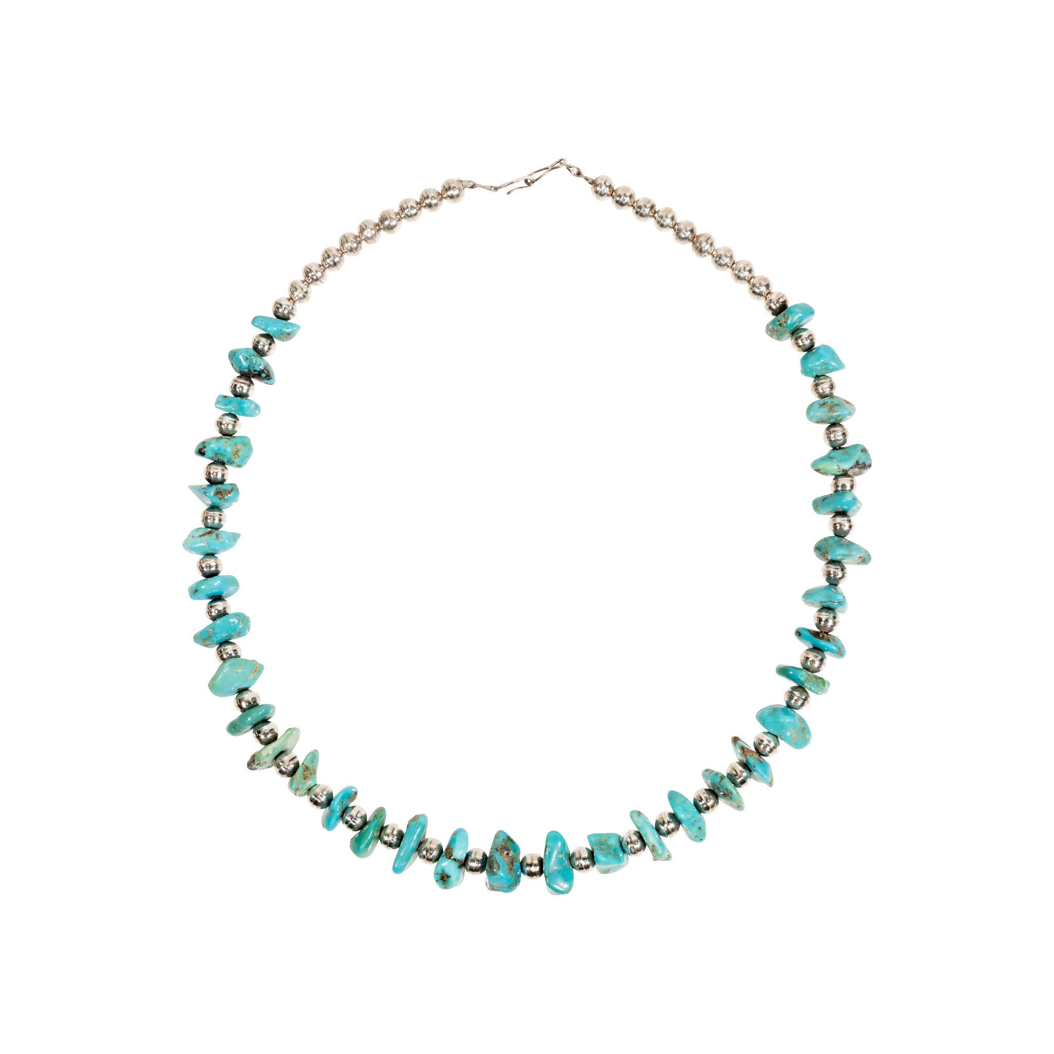 Turquoise and Silver Beaded Necklace, Jewelry, Necklace, Native