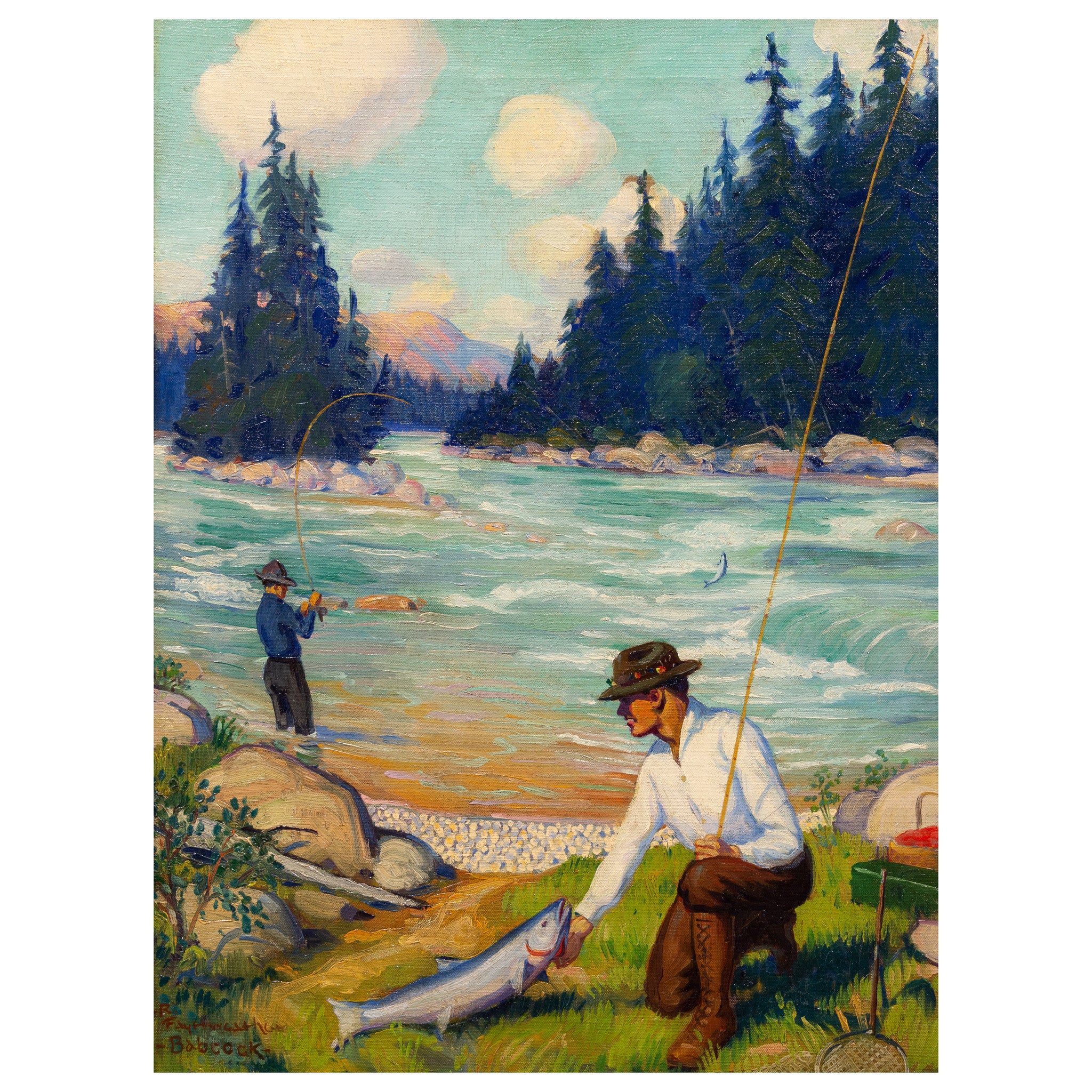 Salmon Fishing by Richard Fayer Weather Babcock, Fine Art, Painting, Sporting