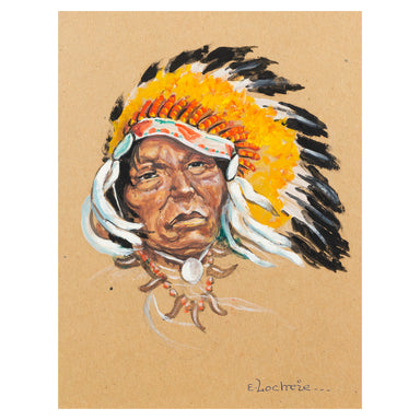 Native Man with Headdress and Bear Claw Necklace by Elizabeth Lochrie, Fine Art, Painting, Native American
