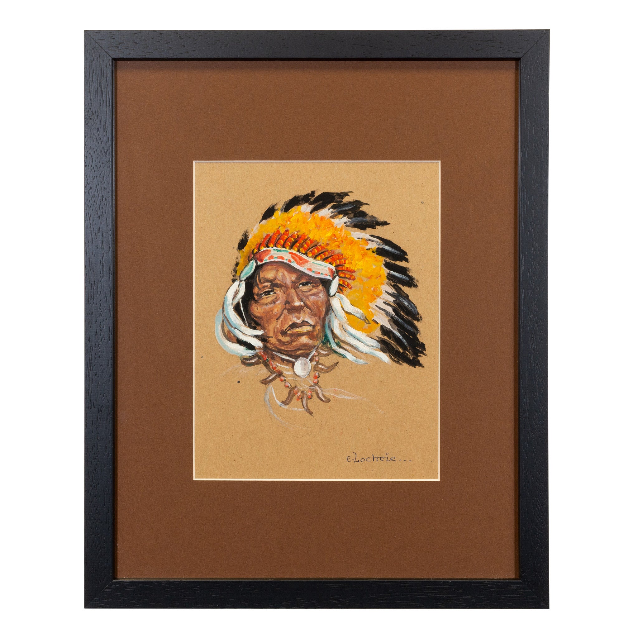 Native Man with Headdress and Bear Claw Necklace by Elizabeth Lochrie