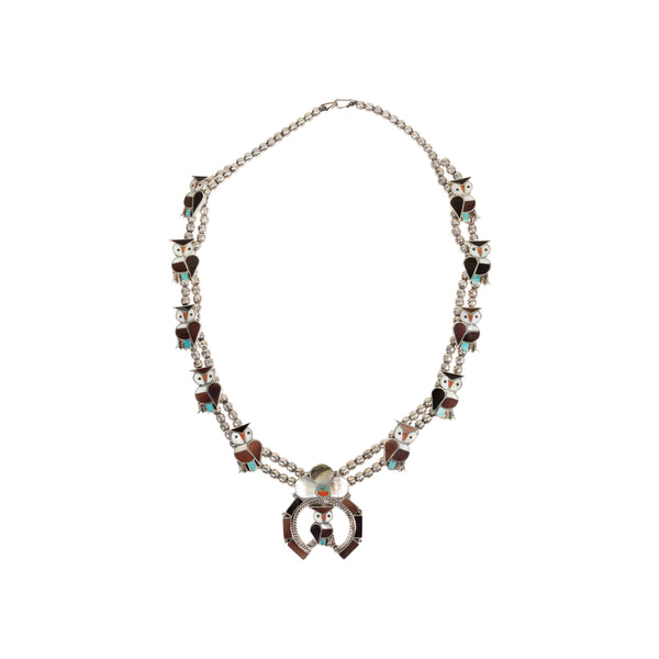 Zuni Owl Squash Blossom Necklace, Jewelry, Squash Blossom, Native