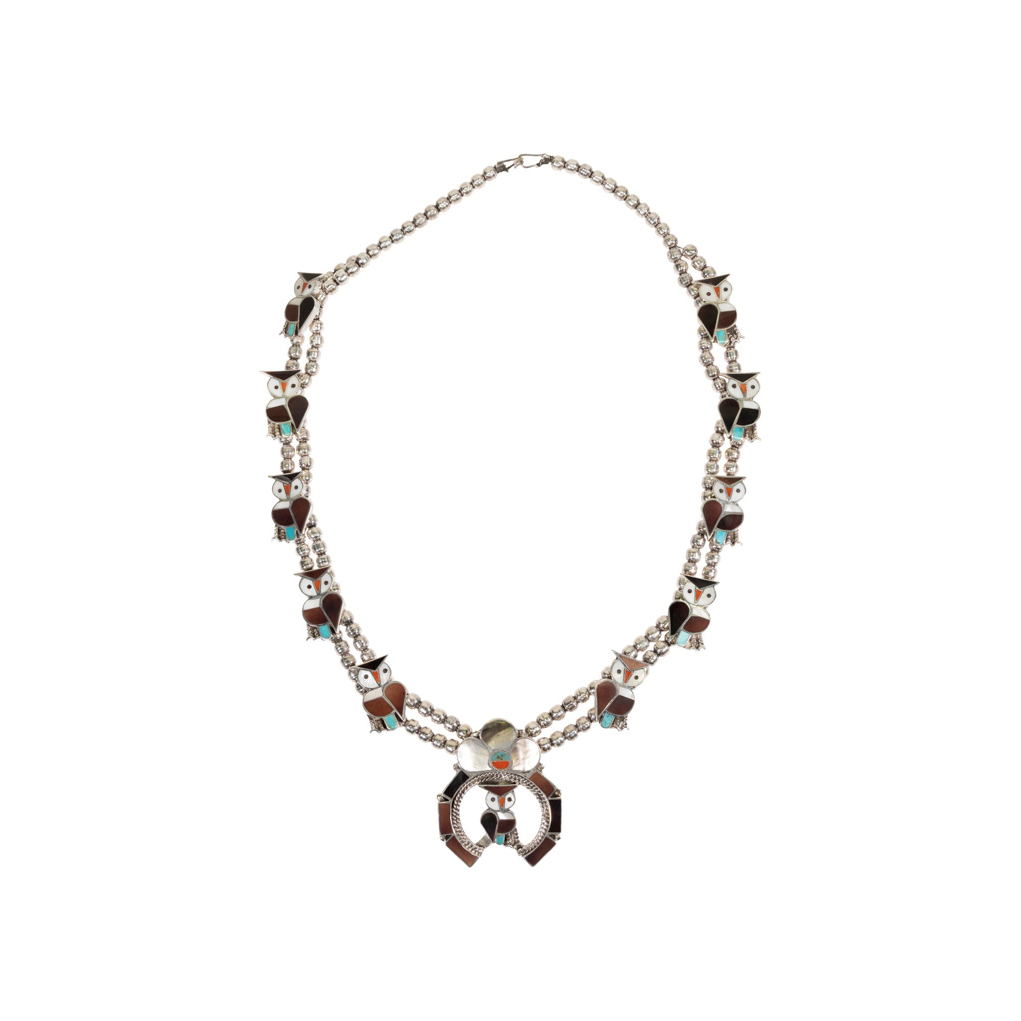 Zuni Owl Squash Blossom Necklace, Jewelry, Squash Blossom, Native