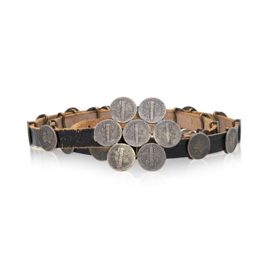 Navajo Sterling Dime and Leather Concho Belt, Jewelry, Belt, Native