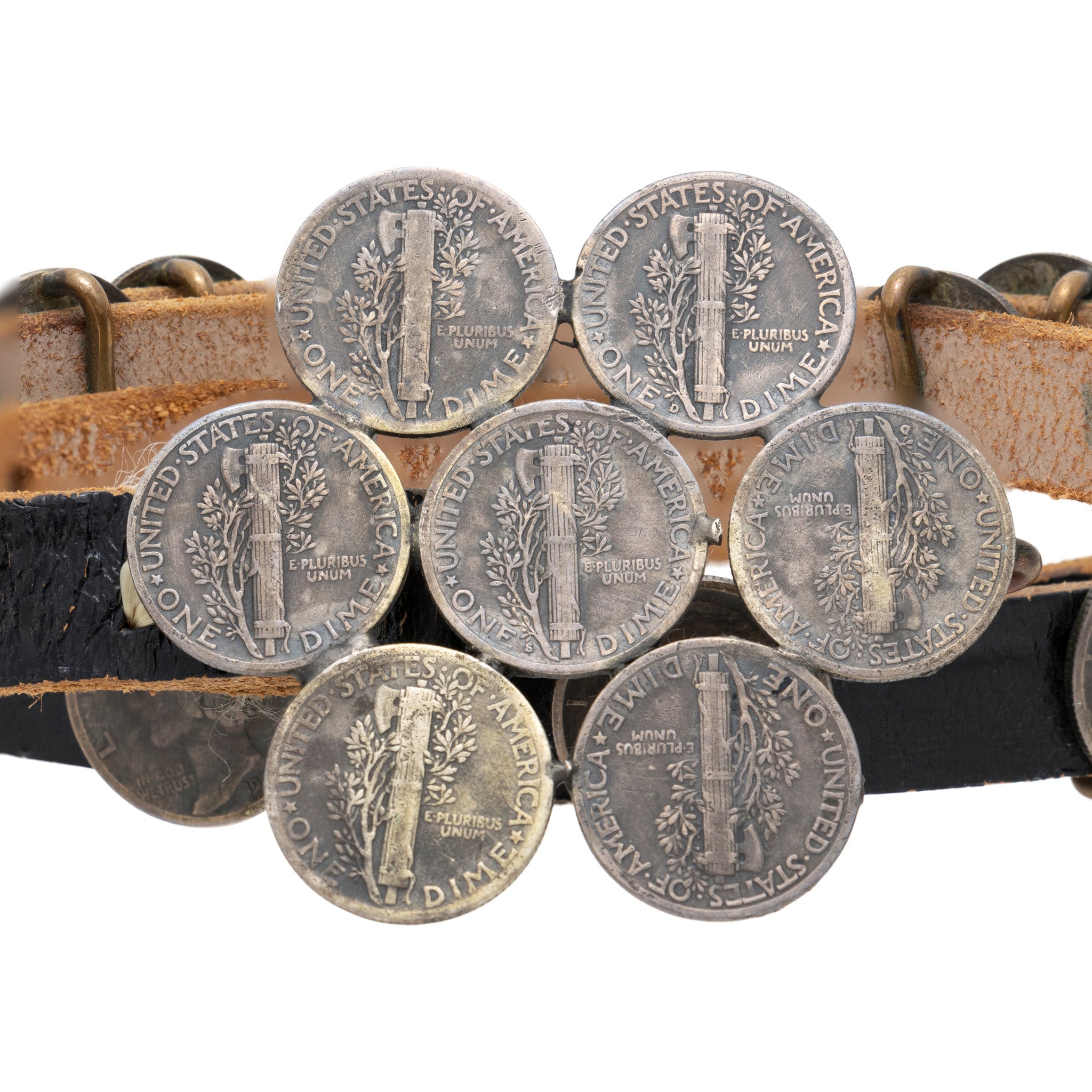 Navajo Sterling Dime and Leather Concho Belt
