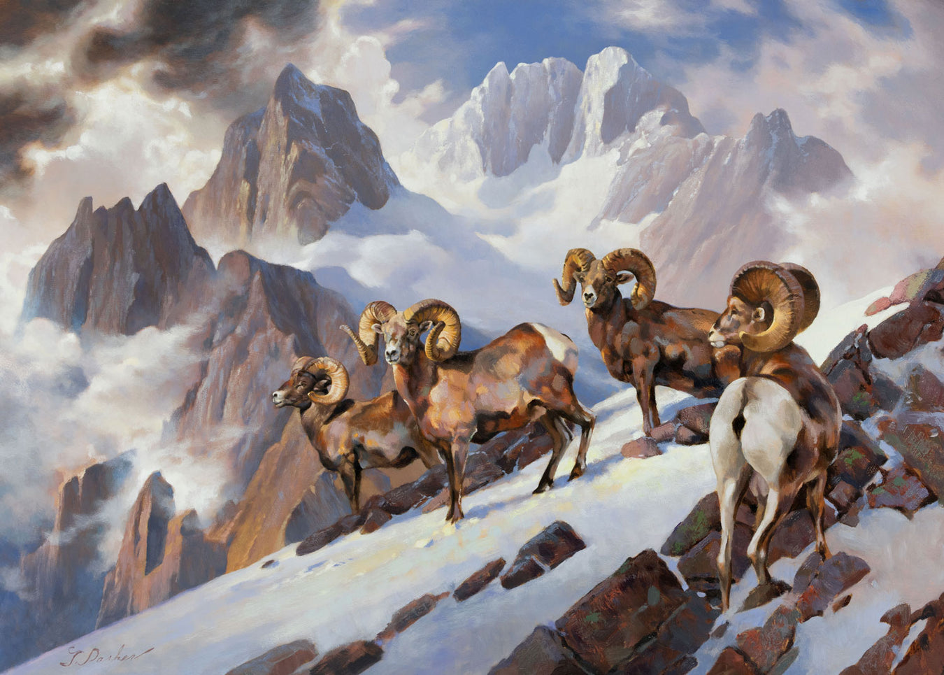 Oil painting of Bighorn Sheep in the Mountains by Idaho Artist Greg Parker