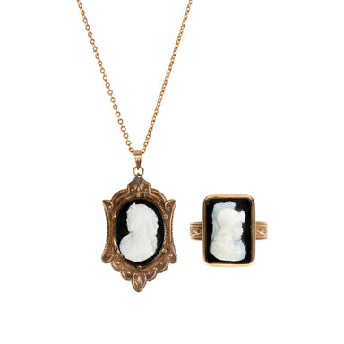 Rose Gold Cameo Necklace and Ring, Jewelry, Necklace, Estate