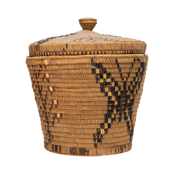 Salish Lidded Basket, Native, Basketry, Vertical