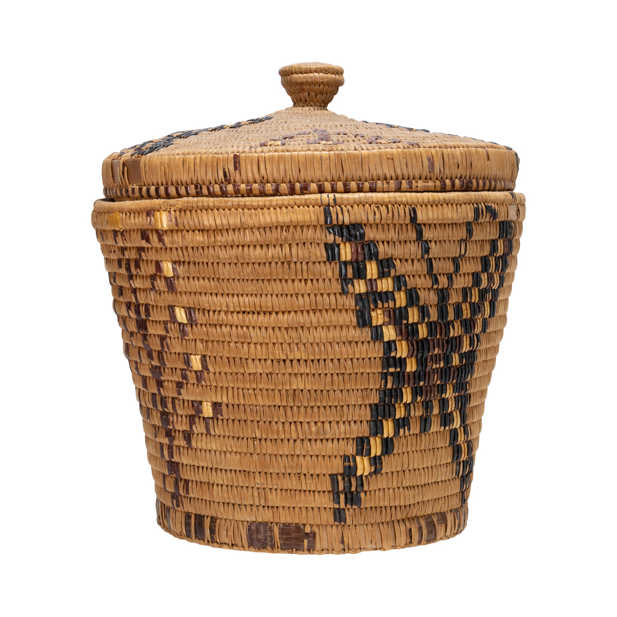 Salish Lidded Basket, Native, Basketry, Vertical