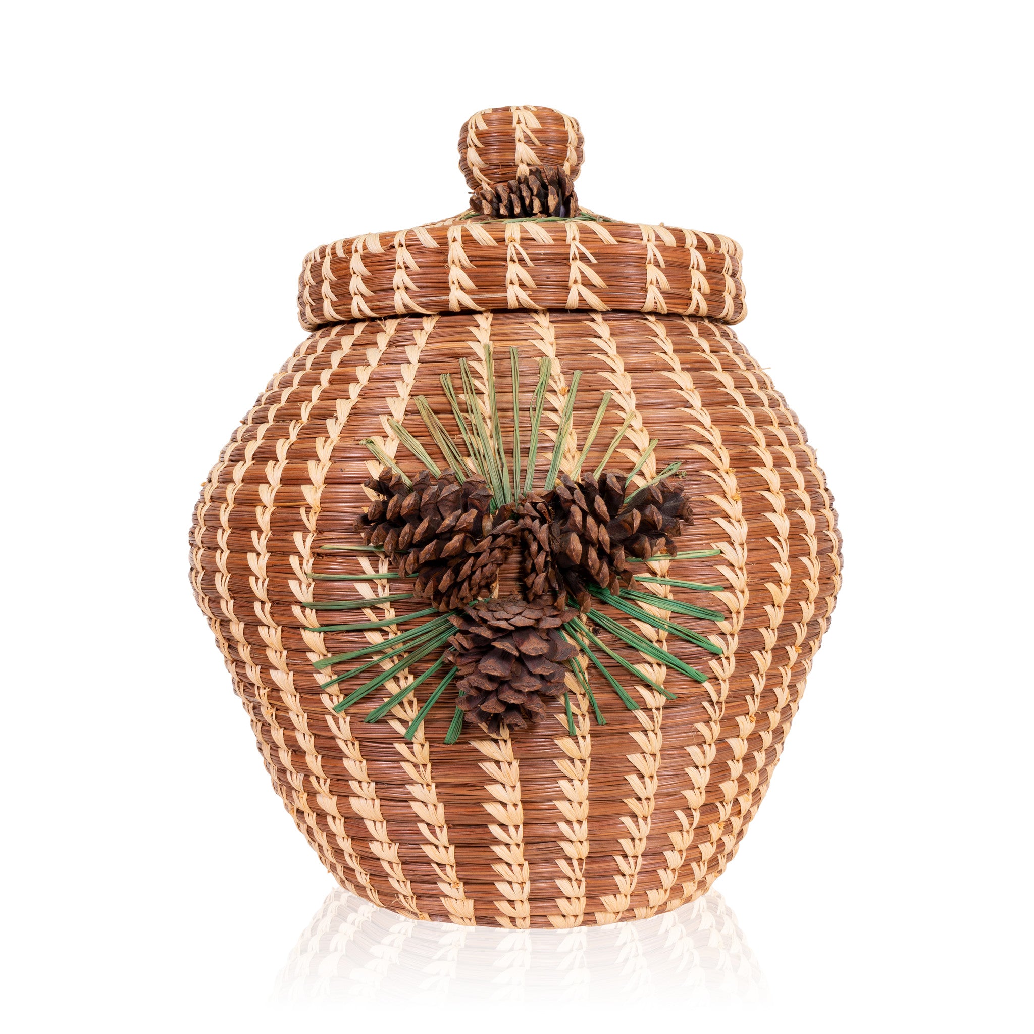 Coushatta Pine Needle Basket, Native, Basketry, Vertical