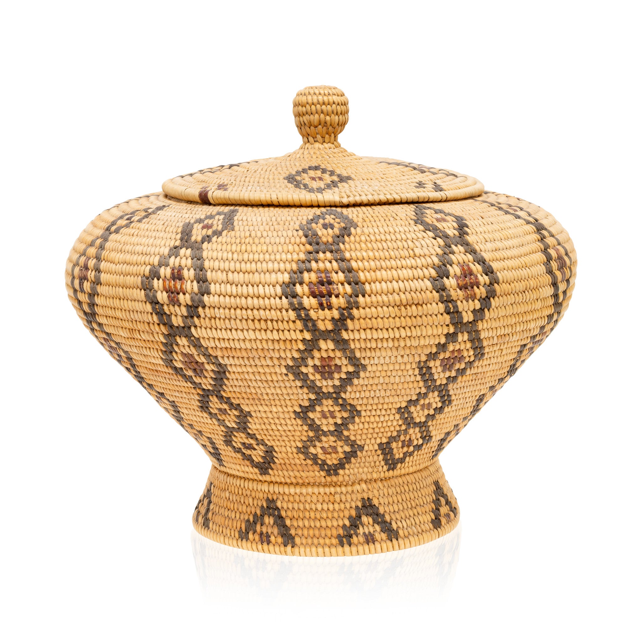 Yokut Lidded Pedestal Basket, Native, Basketry, Vertical