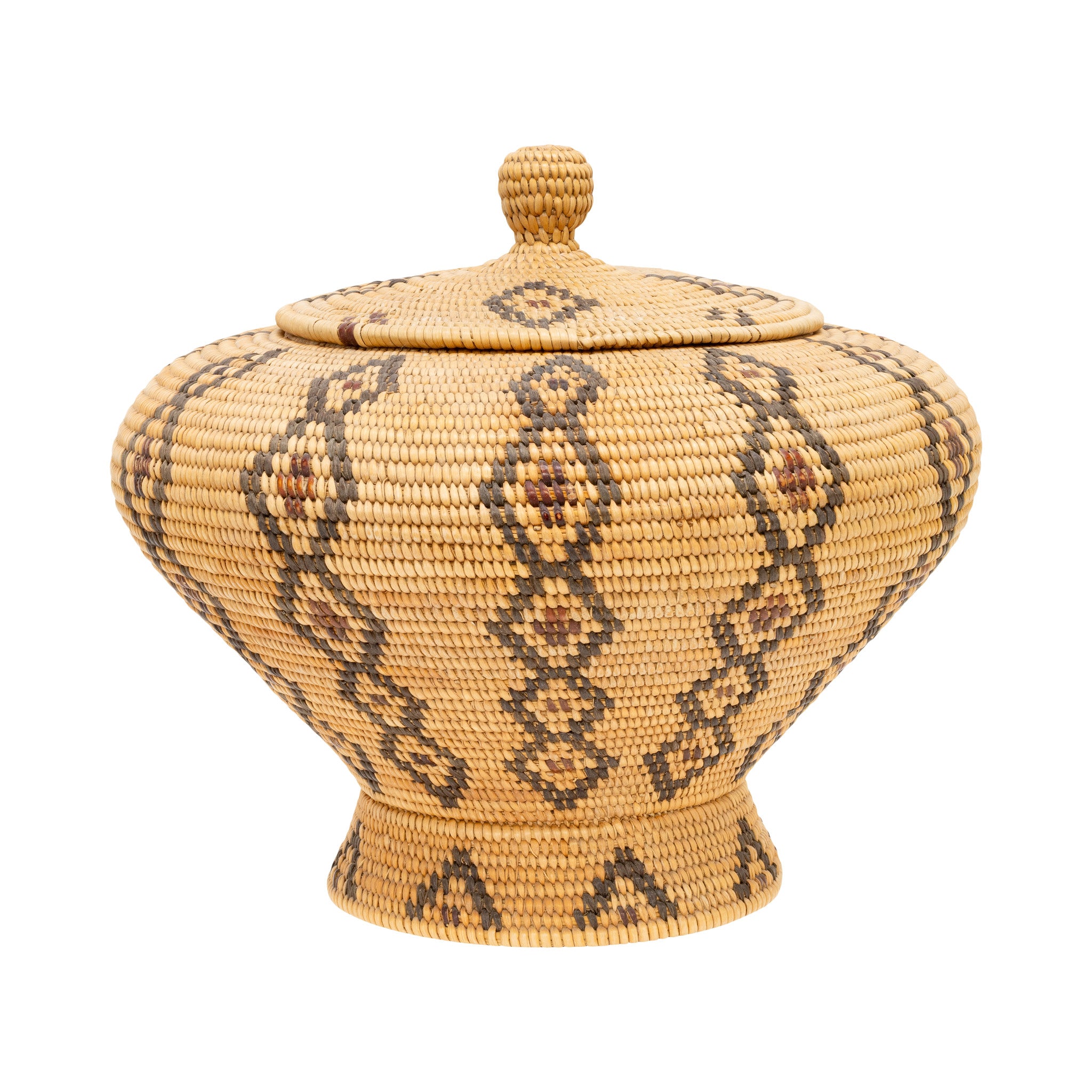 Yokuts Lidded Pedestal Basket, Native, Basketry, Vertical