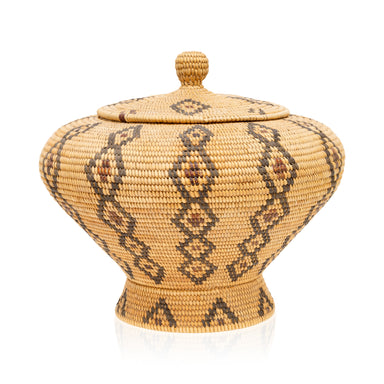 Yokut Lidded Pedestal Basket, Native, Basketry, Vertical
