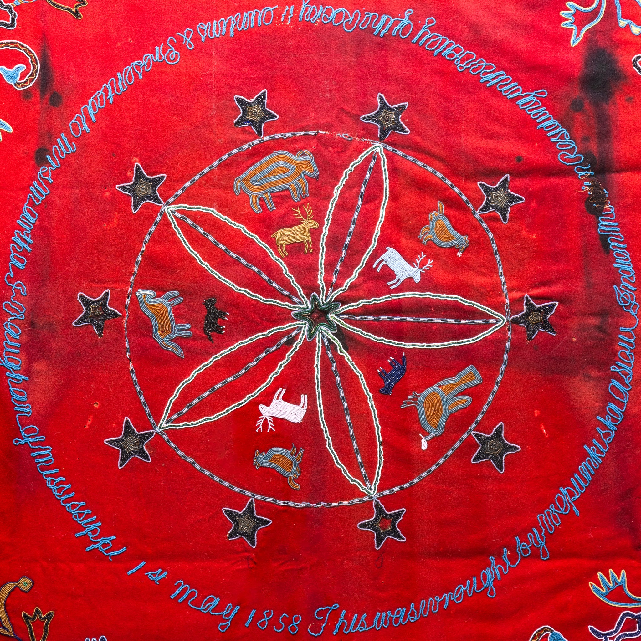 1858 Presentation Beadwork on Red Stroud