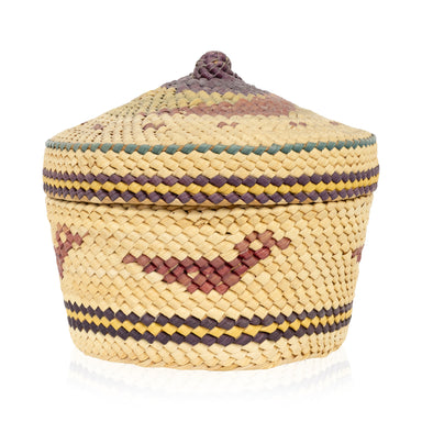 Makah Lidded Basket, Native, Basketry, Vertical