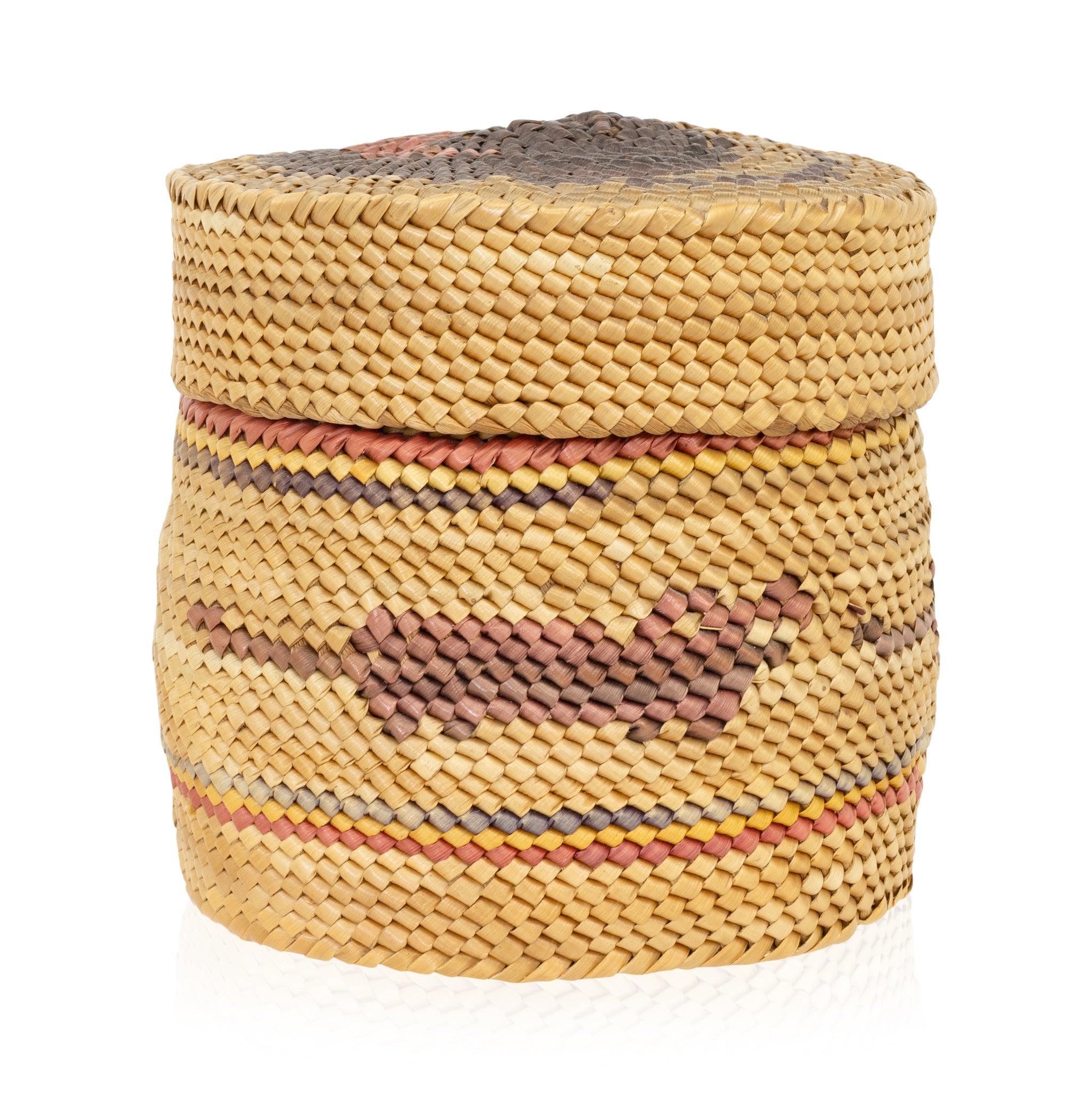 Makah Lidded Basket, Native, Basketry, Vertical