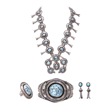Navajo 5 Piece Turquoise Squash Blossom Set, Jewelry, Set, Native